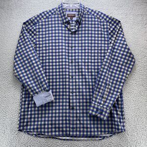 Johnston & Murphy Shirt Mens XL Blue Check Plaid Long Sleeve Pocket Button Down
